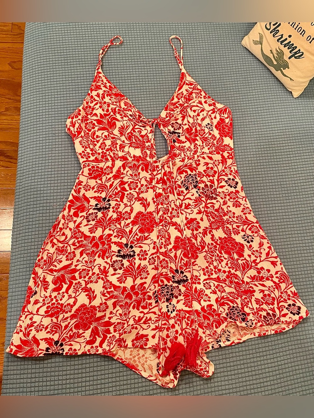 Honey Belle Red & White Floral Romper with Tassels – Women’s Size Medium?